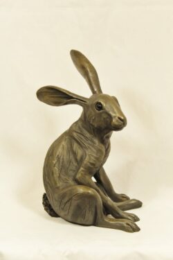 bronze resin Startled Hare sitting, large - HARE-005