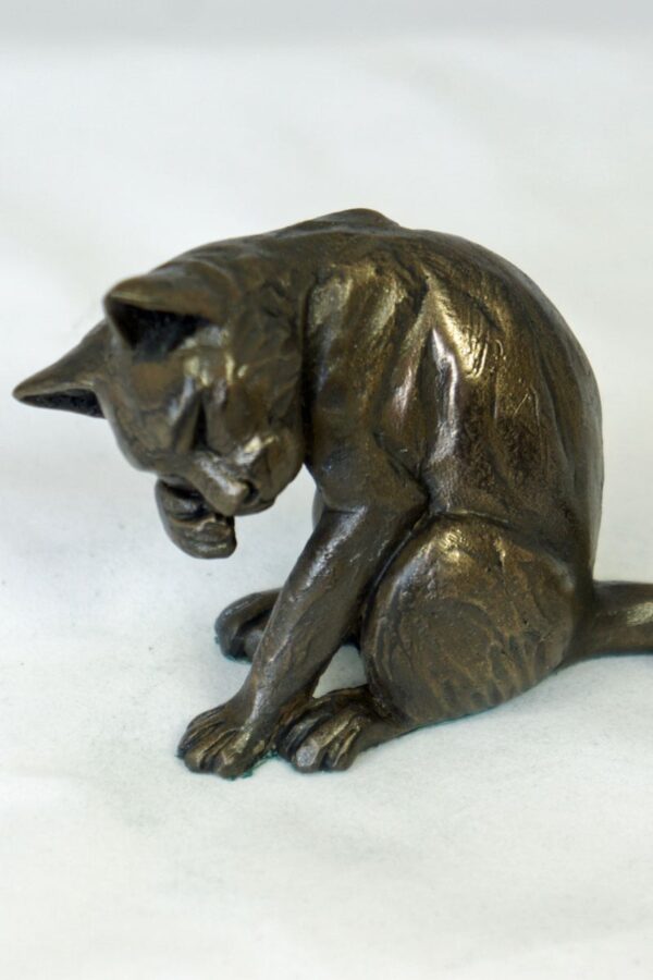 bronze resin Cat washing its face