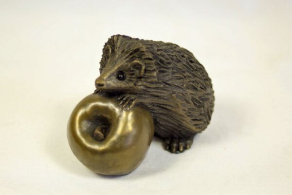bronze resin Hedghog on apple, small