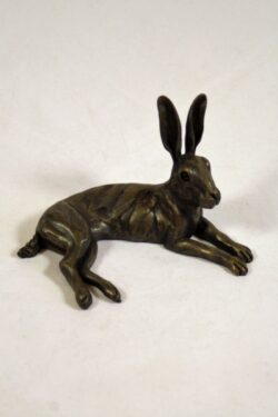 bronze resin Lying Hare, ears pricked up