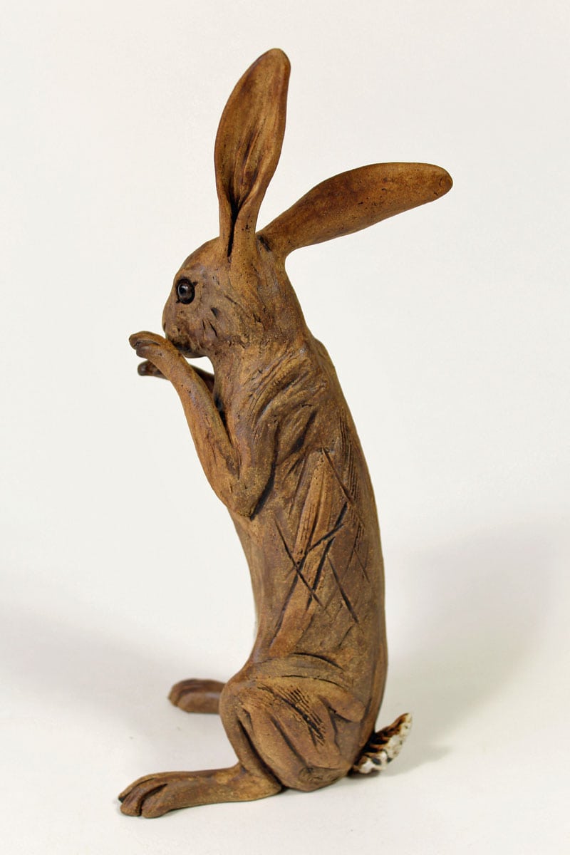 Standing Hare twitching his nose - ceramic clay sculpture