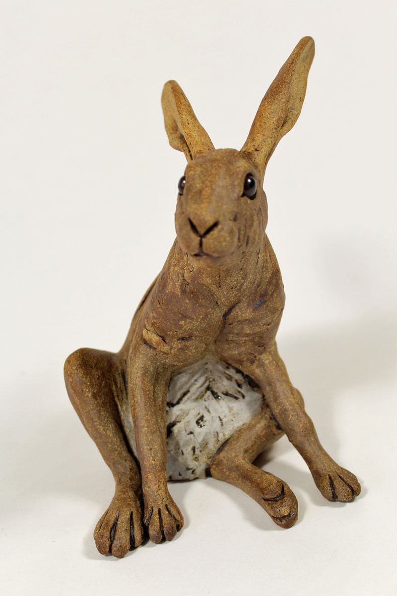 Startled Hare - ceramic clay sculpture