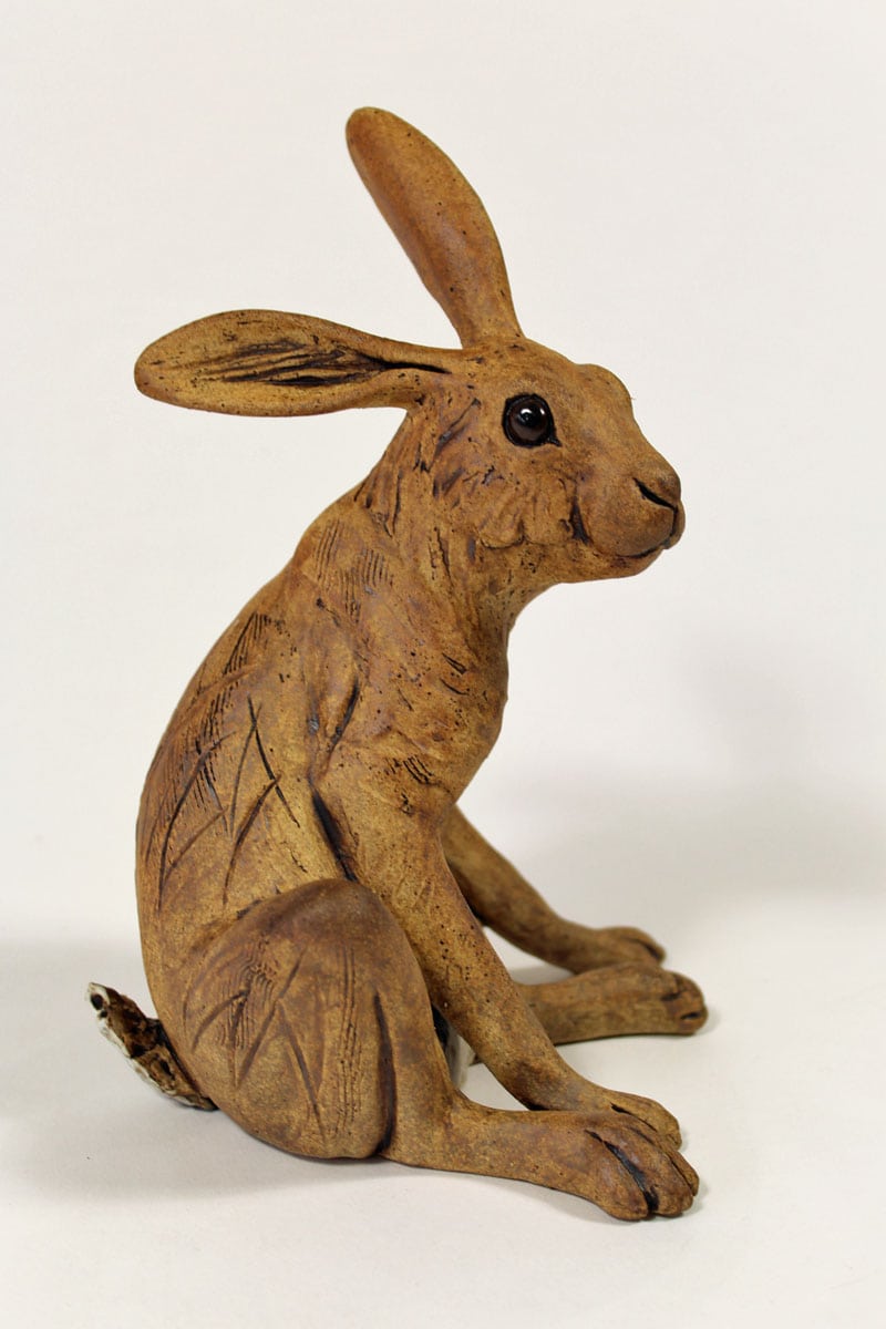Startled Hare - ceramic clay sculpture