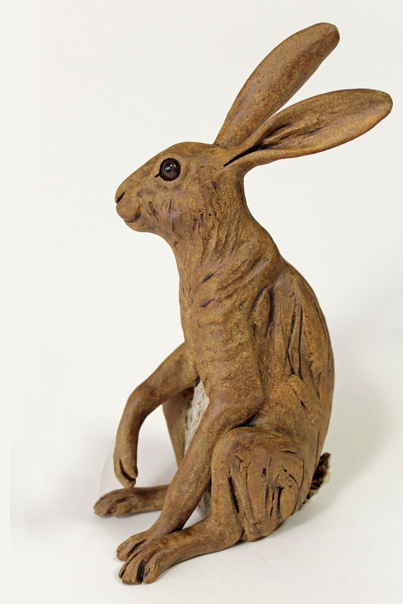 Listening Hare - ceramic clay sculpture